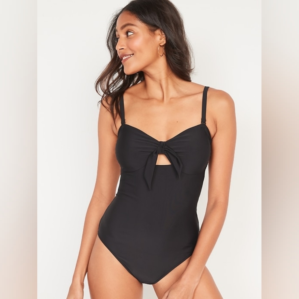 Old Navy Tie-Front Keyhole Bandeau-Style One-Piece Swimsuit